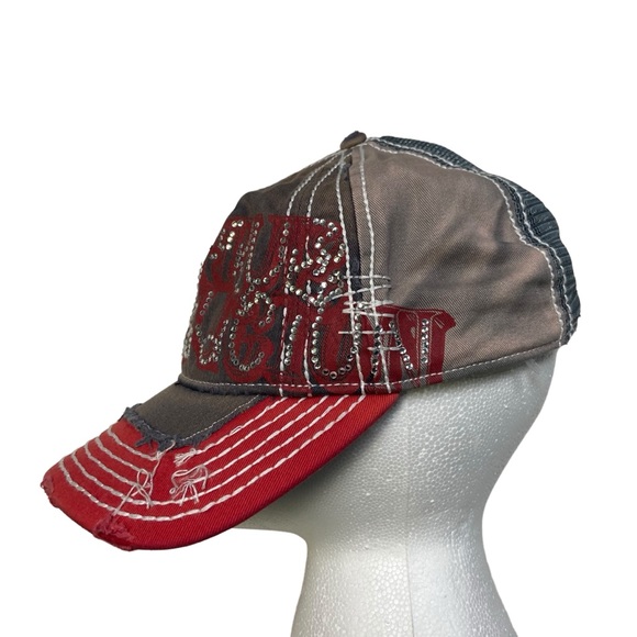 Y2K Vintage True Religion Jeans Rhinestone Mesh Trucker Hat TRBJ Grunge - Picture 6 of 15